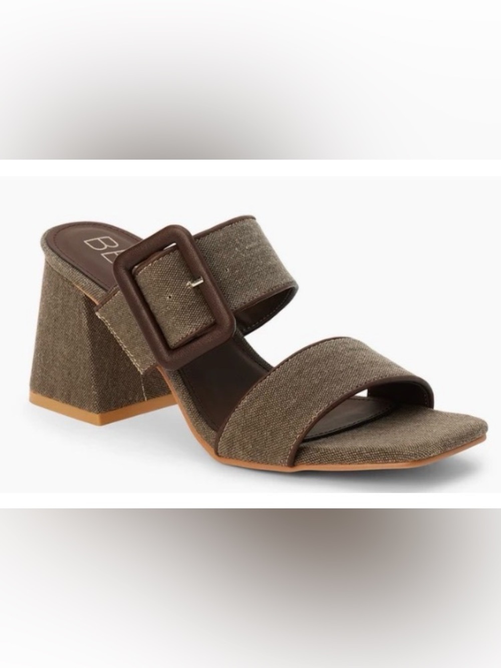 Matisse Brown Fabric Block Heel Slide with Buckle: Size 7